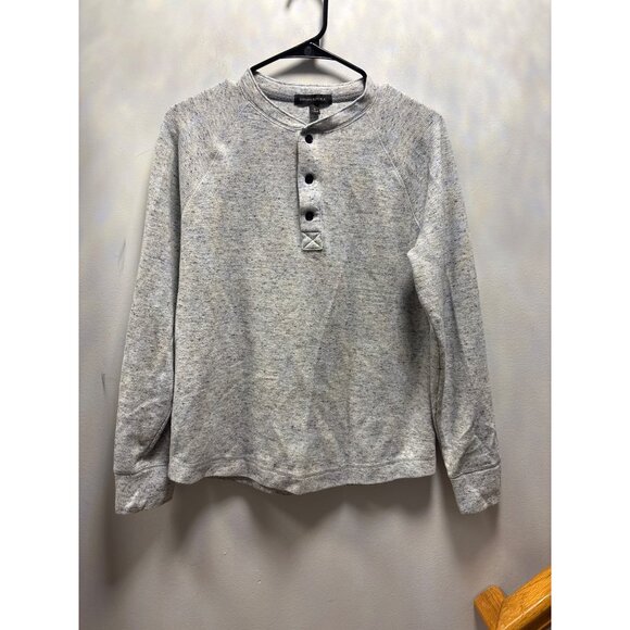 Banana Republic Small Mens Gray Speckled Henley Long Sleeve Sweater 100% Cotton - Picture 1 of 9